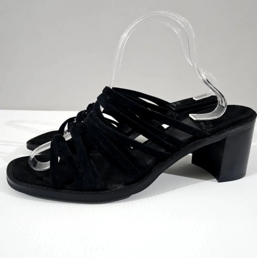 Jeffrey Campbell Intertwine Slide Sandal Womens 11 Black Suede Block Heel